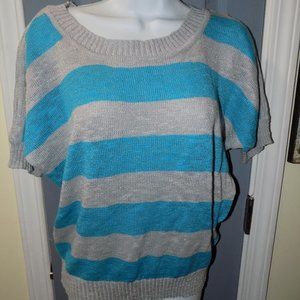 L.e.i. Lake Blue Striped Short Sleeve Sweater